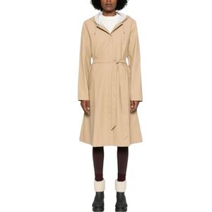 RAINS 12040 A-Line Longer Jacket W3 Belted with Hood in Sand NEW Size L